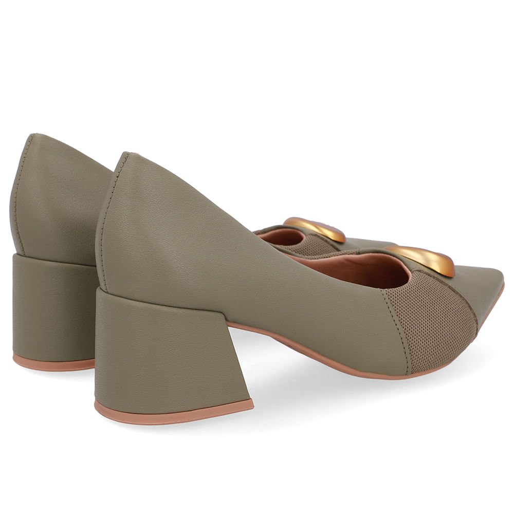 Scarpin Couro Verde Bico Fino Lateral Tecido Verde 3