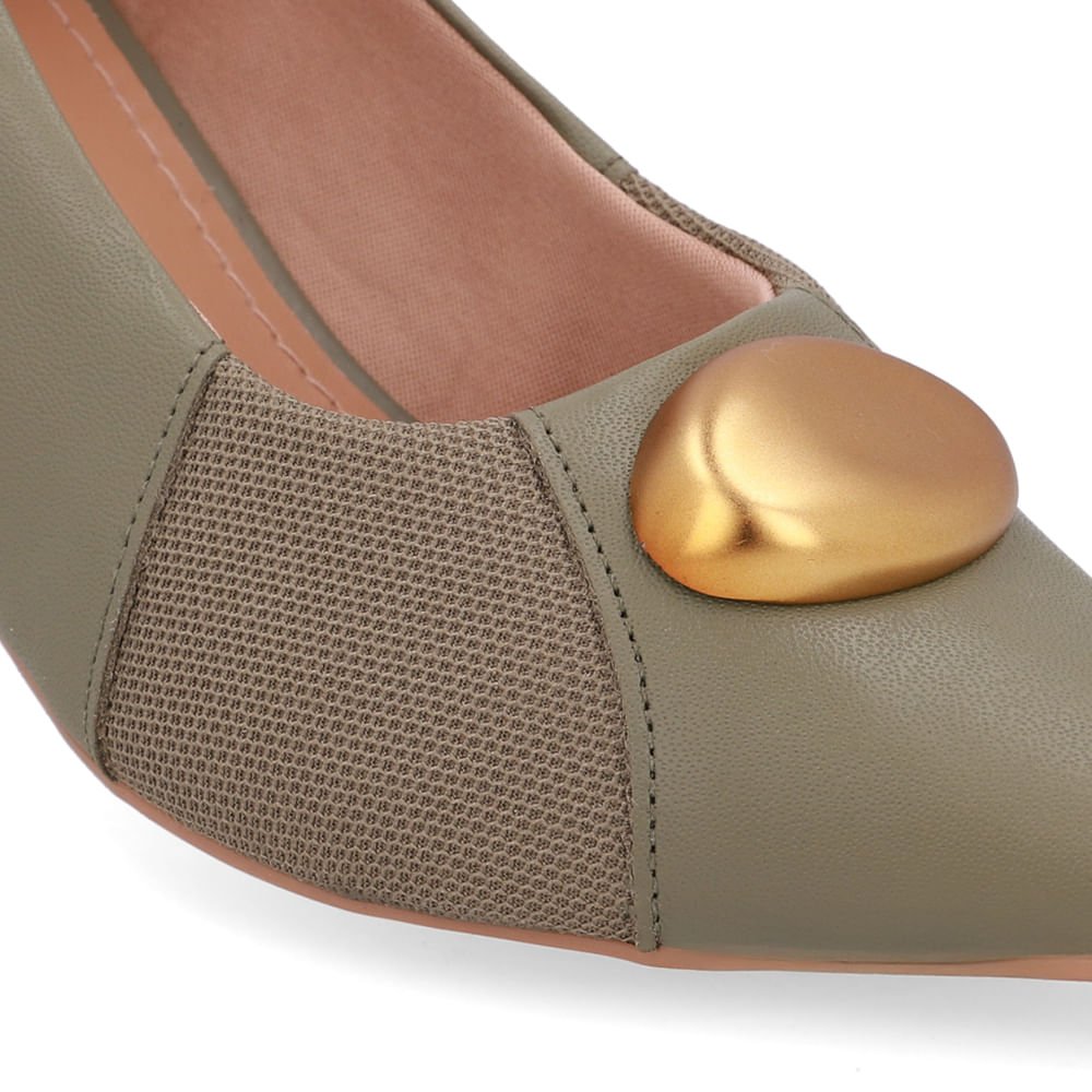 Scarpin Couro Verde Bico Fino Lateral Tecido Verde 4