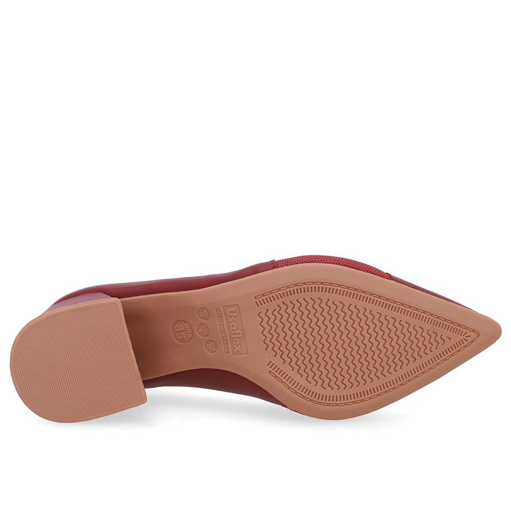 Scarpin Couro Vermelho Bico Fino Lateral Tecido Vermelho 3