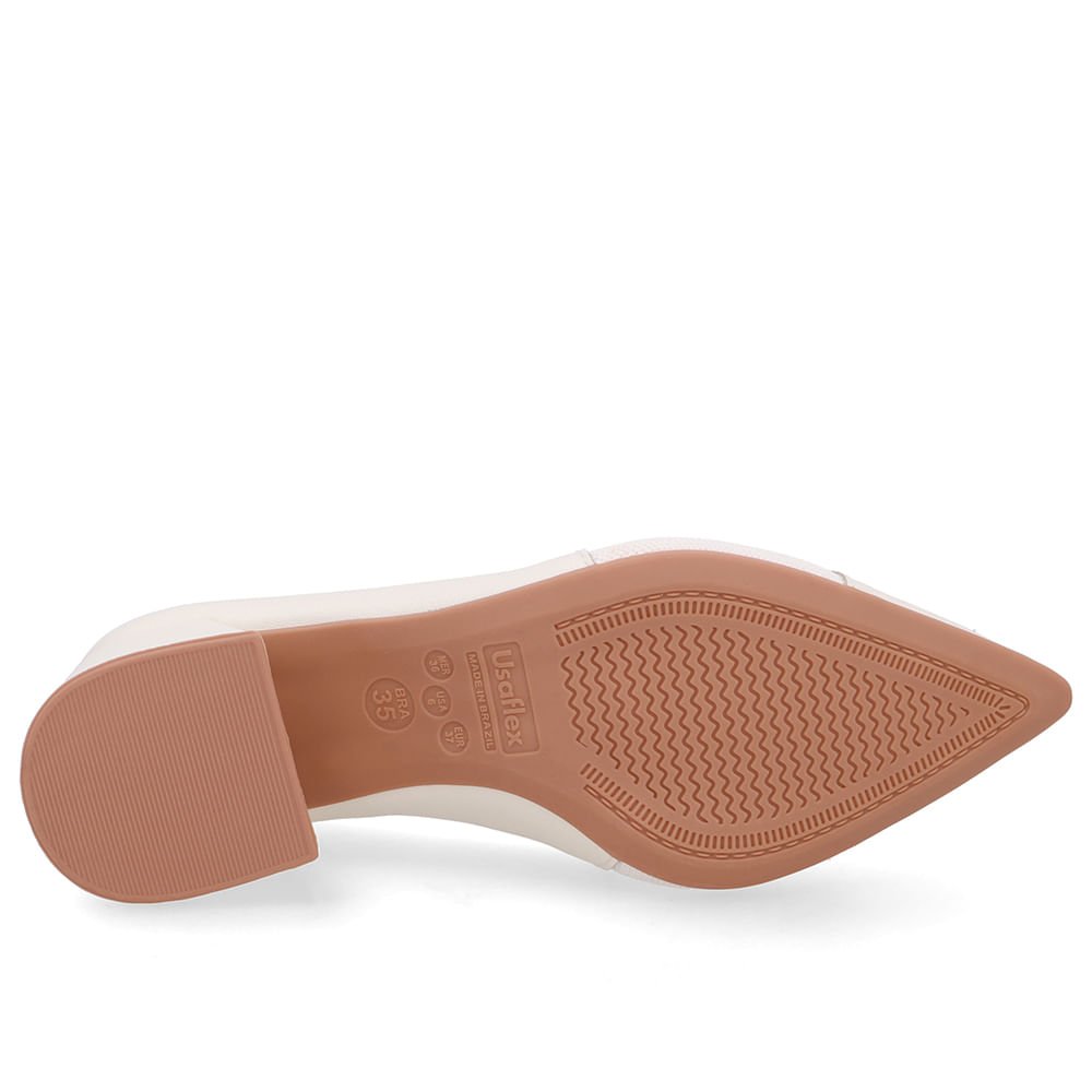 Scarpin Couro Branco Marfim Bico Fino Lateral Tecido Marfim 5