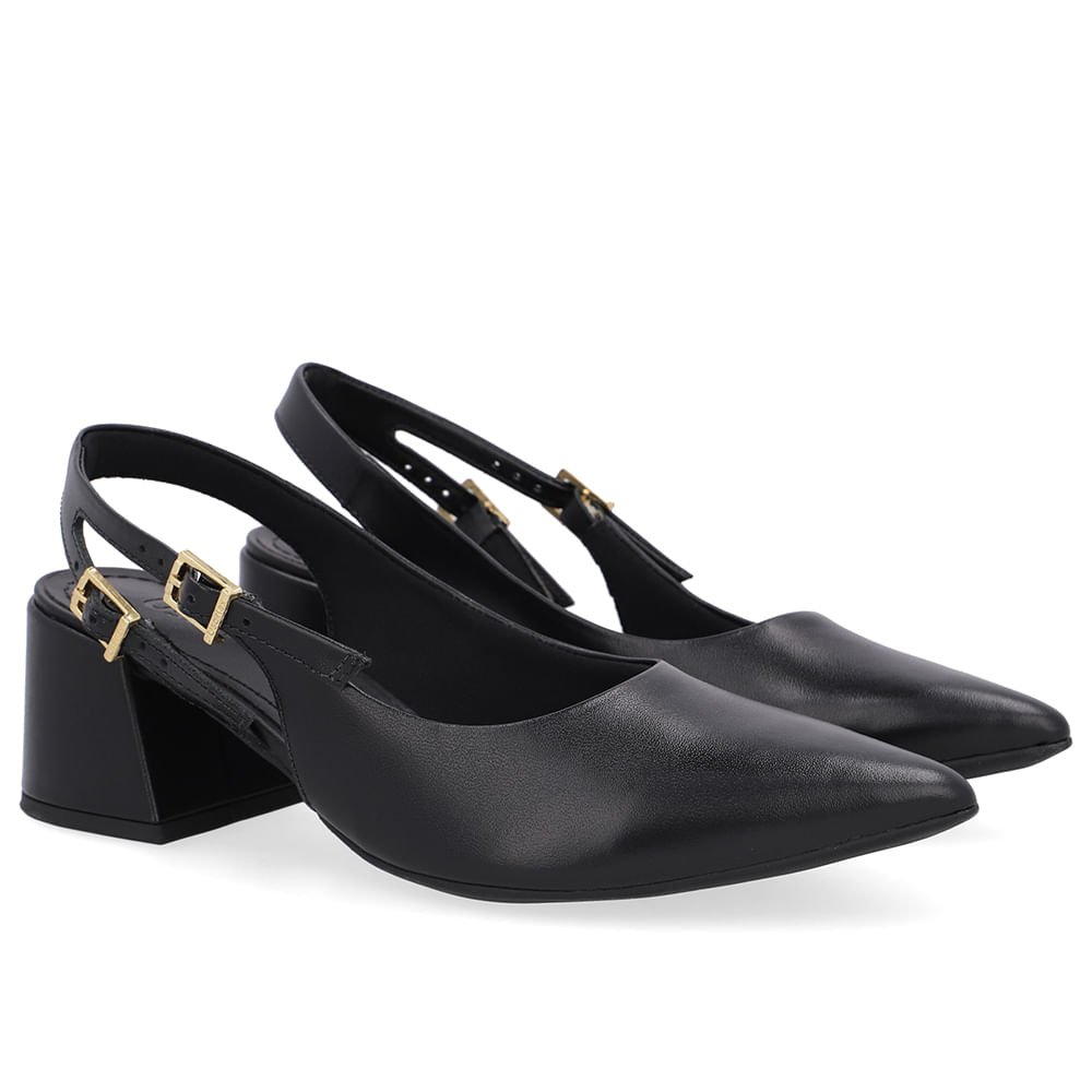 Slingback Preto Salto Bloco Couro Tira Dupla Lateral Preto 2