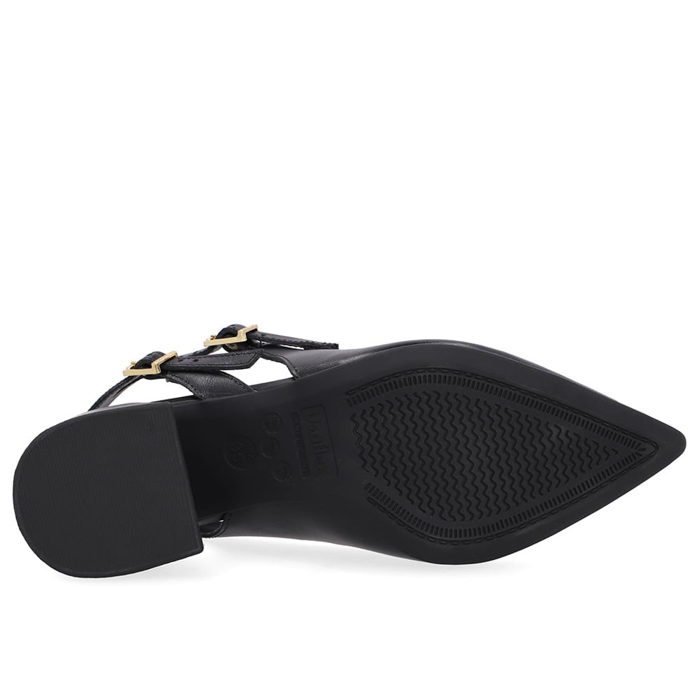 Slingback Preto Salto Bloco Couro Tira Dupla Lateral Preto 5