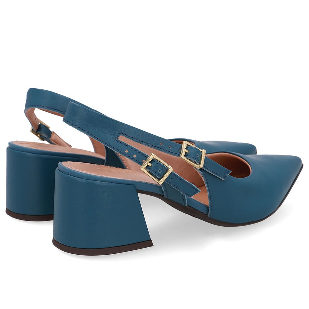 Slingback Azul Salto Bloco Couro Tira Dupla Lateral Azul 3
