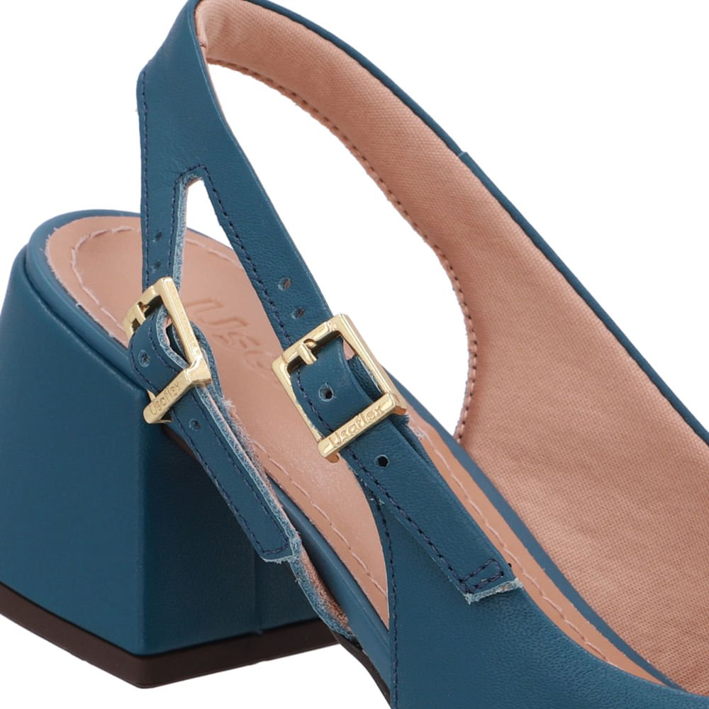 Slingback Azul Salto Bloco Couro Tira Dupla Lateral Azul 4
