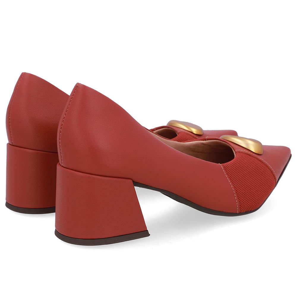 Scarpin Couro Marrom Bico Fino Lateral Tecido Marrom 3