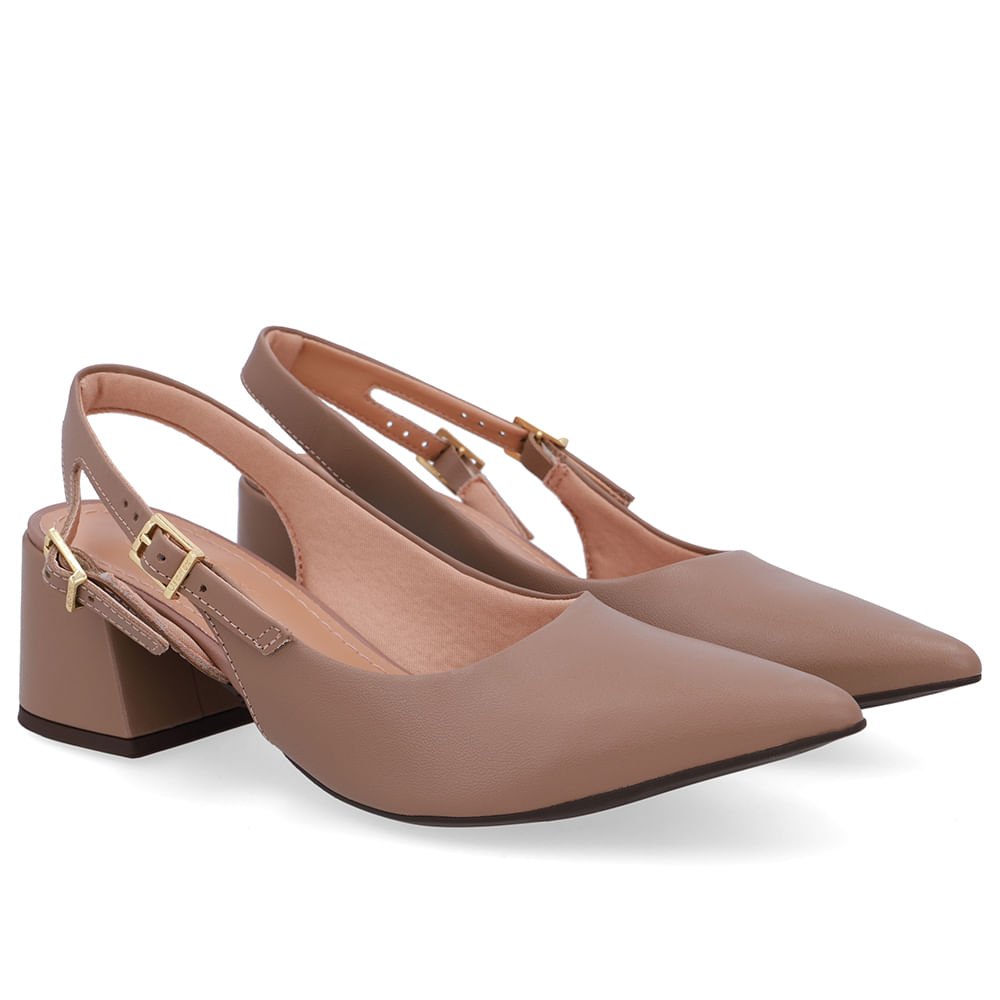 Slingback Marrom Salto Bloco Couro Tira Dupla Lateral Marrom 2