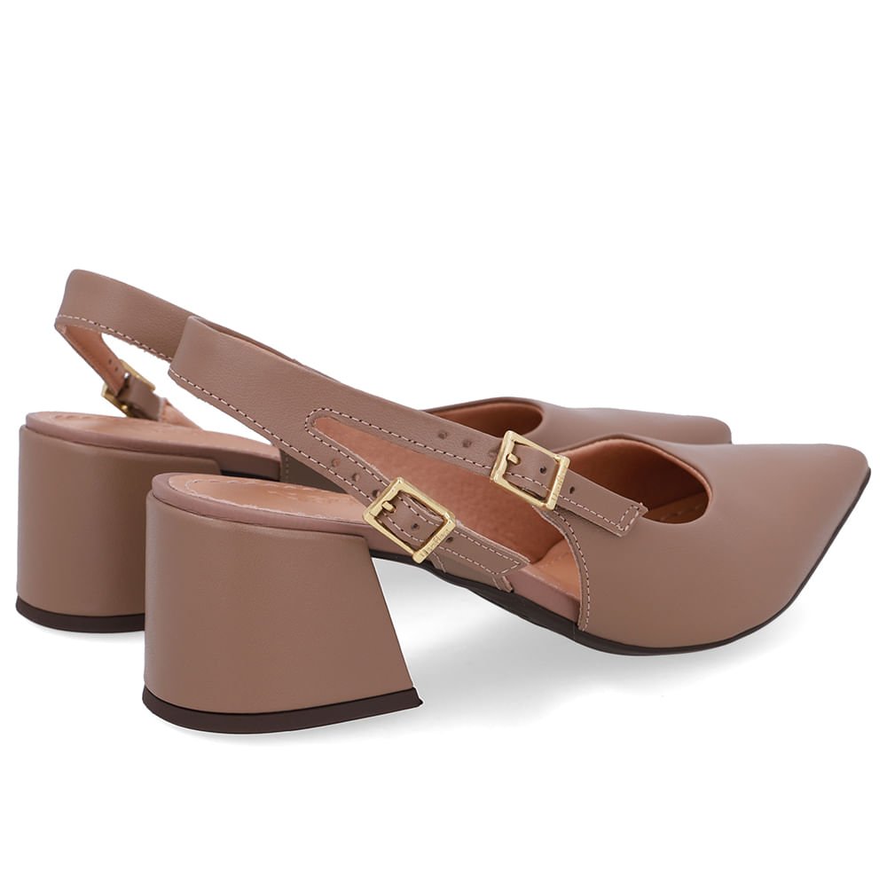 Slingback Marrom Salto Bloco Couro Tira Dupla Lateral Marrom 3