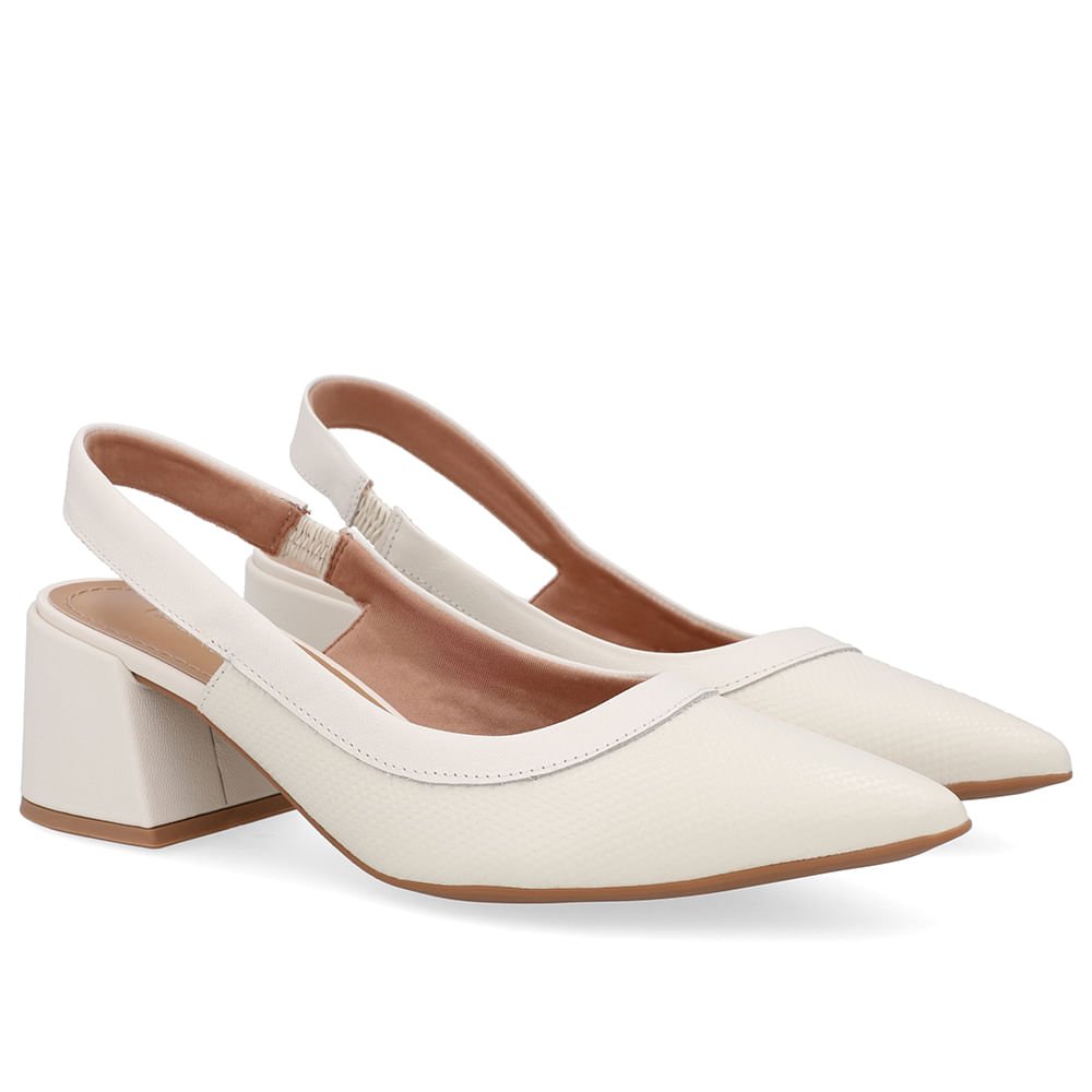 Slingback Branco Marfim Salto Bico Fino Marfim 2