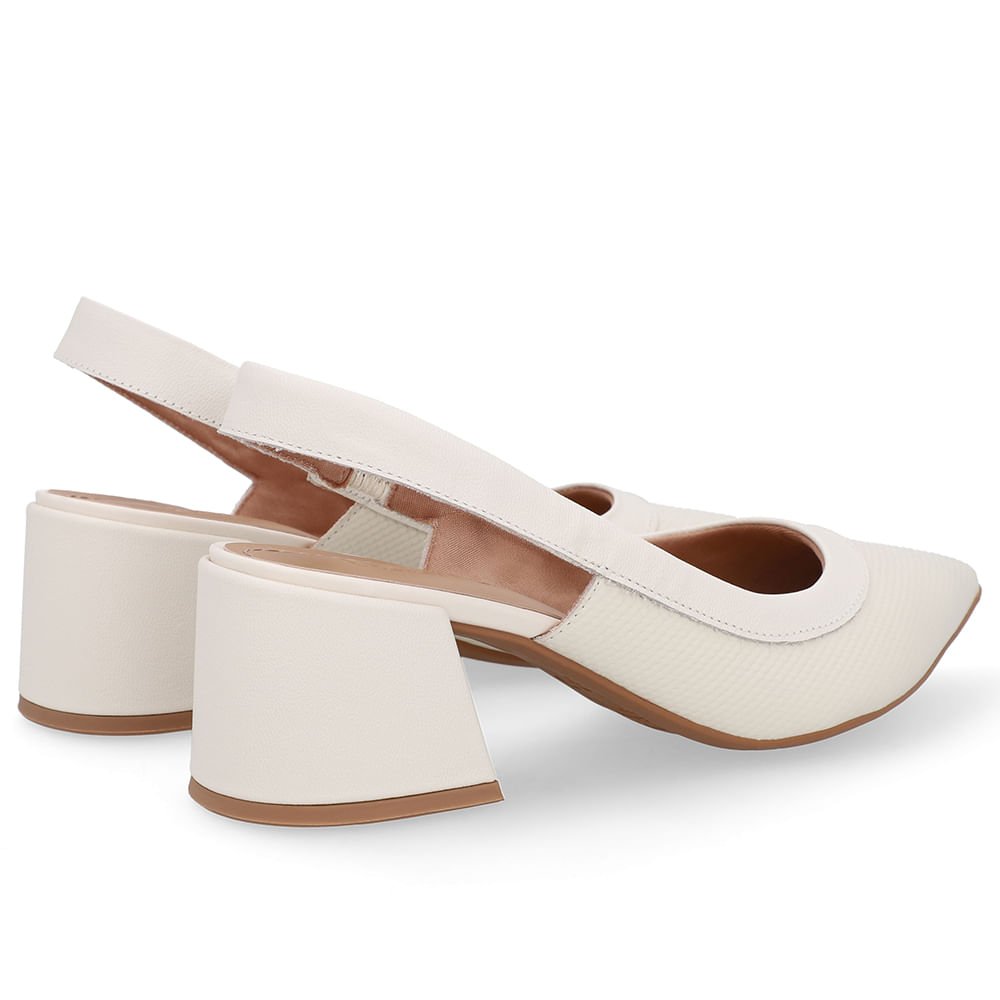 Slingback Branco Marfim Salto Bico Fino Marfim 3