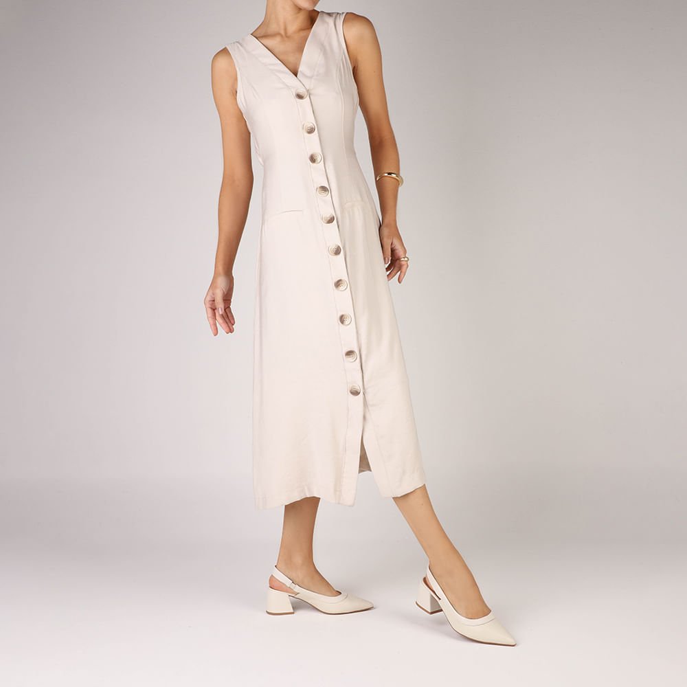 Slingback Branco Marfim Salto Bico Fino Marfim 4