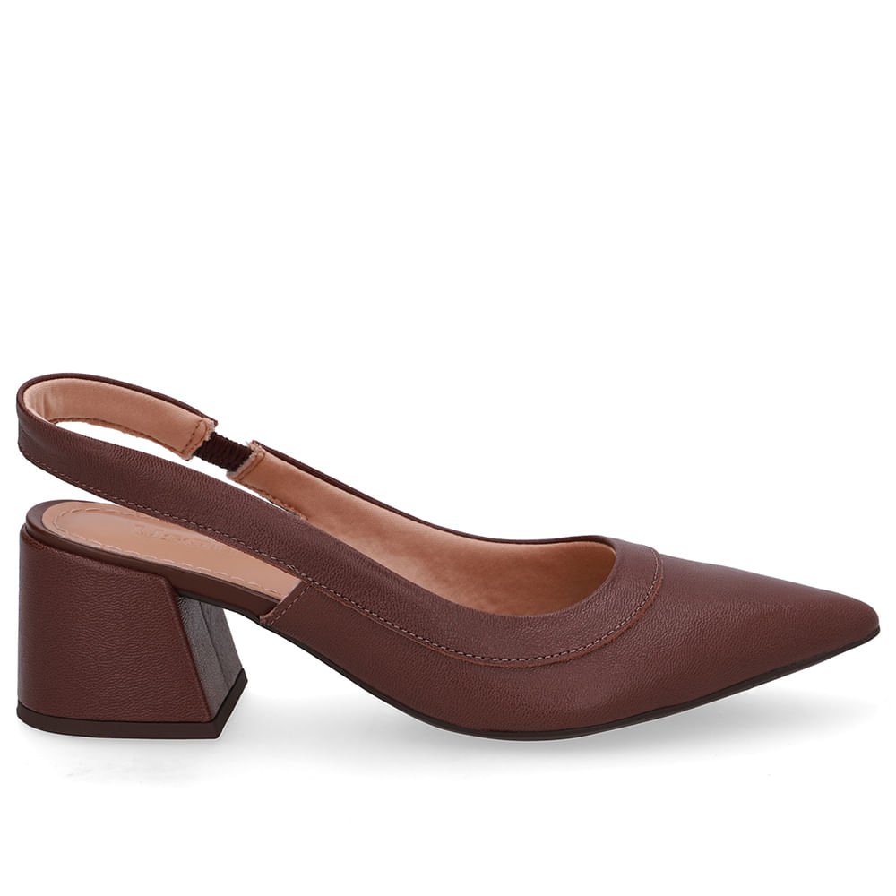 Slingback Marrom Salto Bico Fino