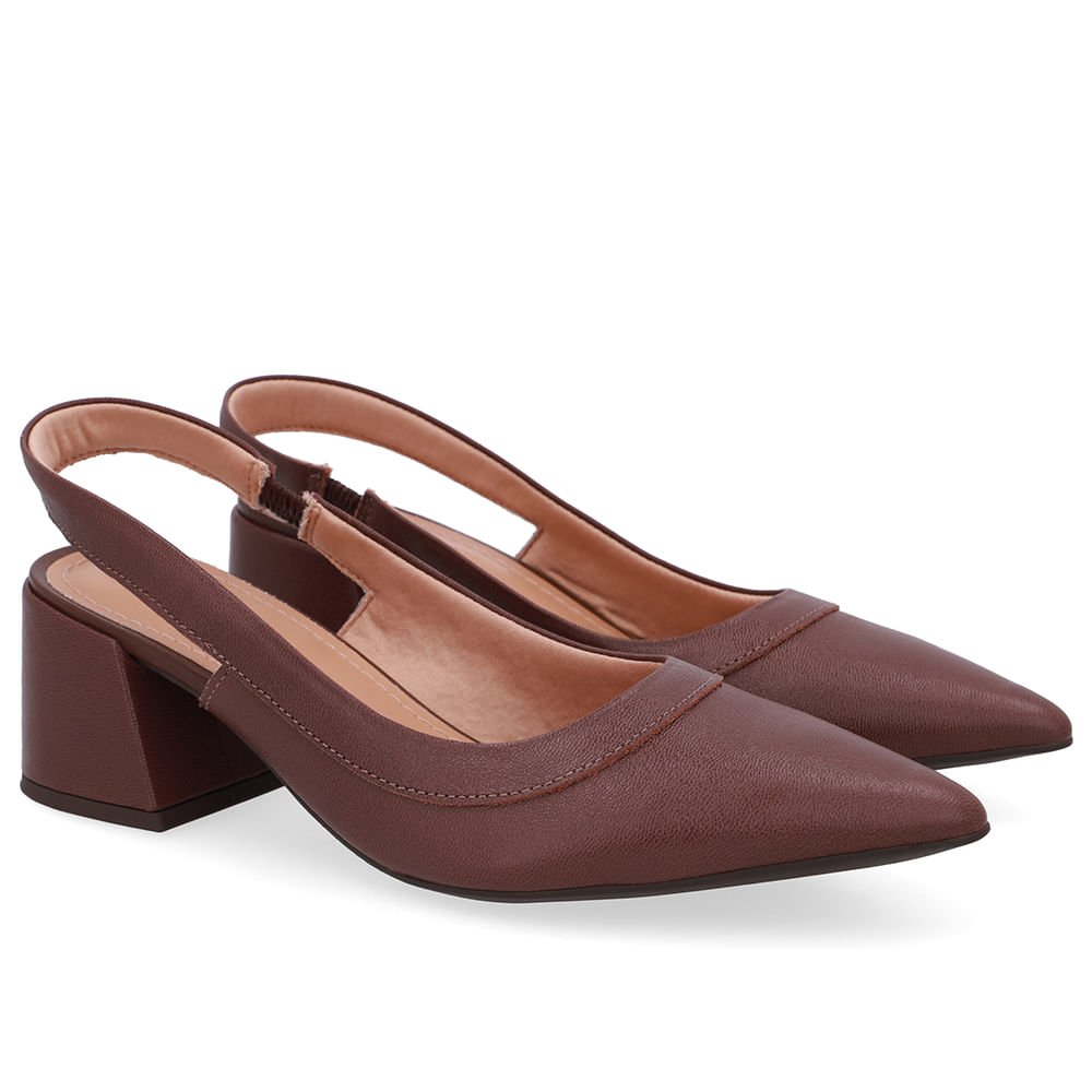 Slingback Marrom Salto Bico Fino Marrom 2