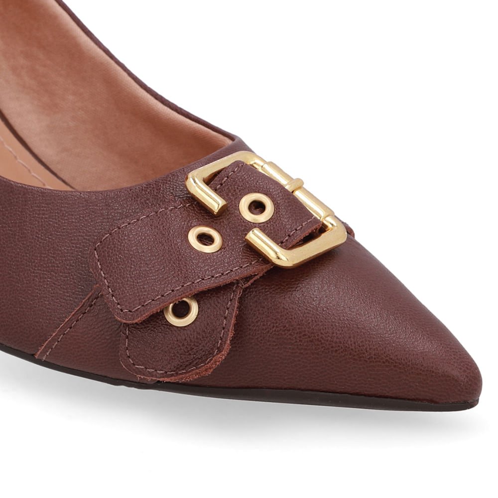 Scarpin Marrom Salto Bico Fino Fivela Marrom 4