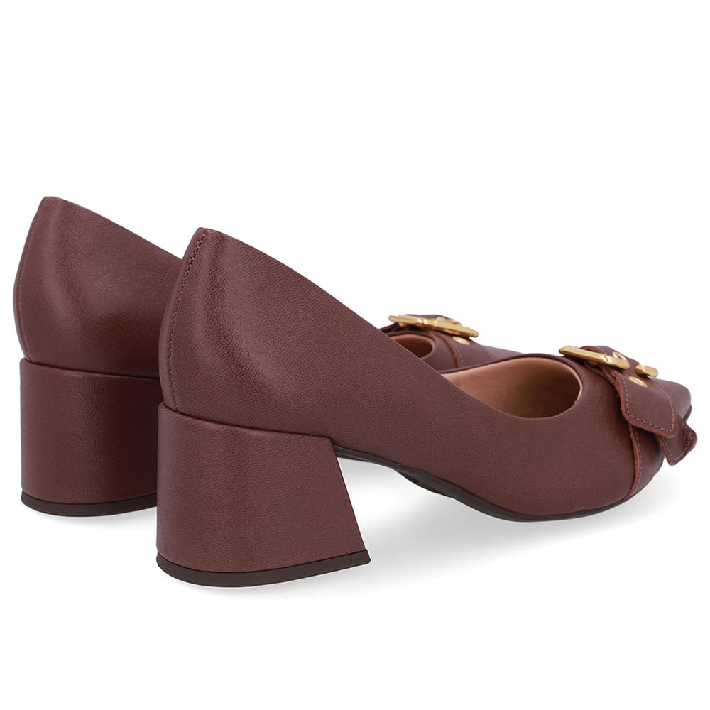 Scarpin Marrom Salto Bico Fino Fivela Marrom 3