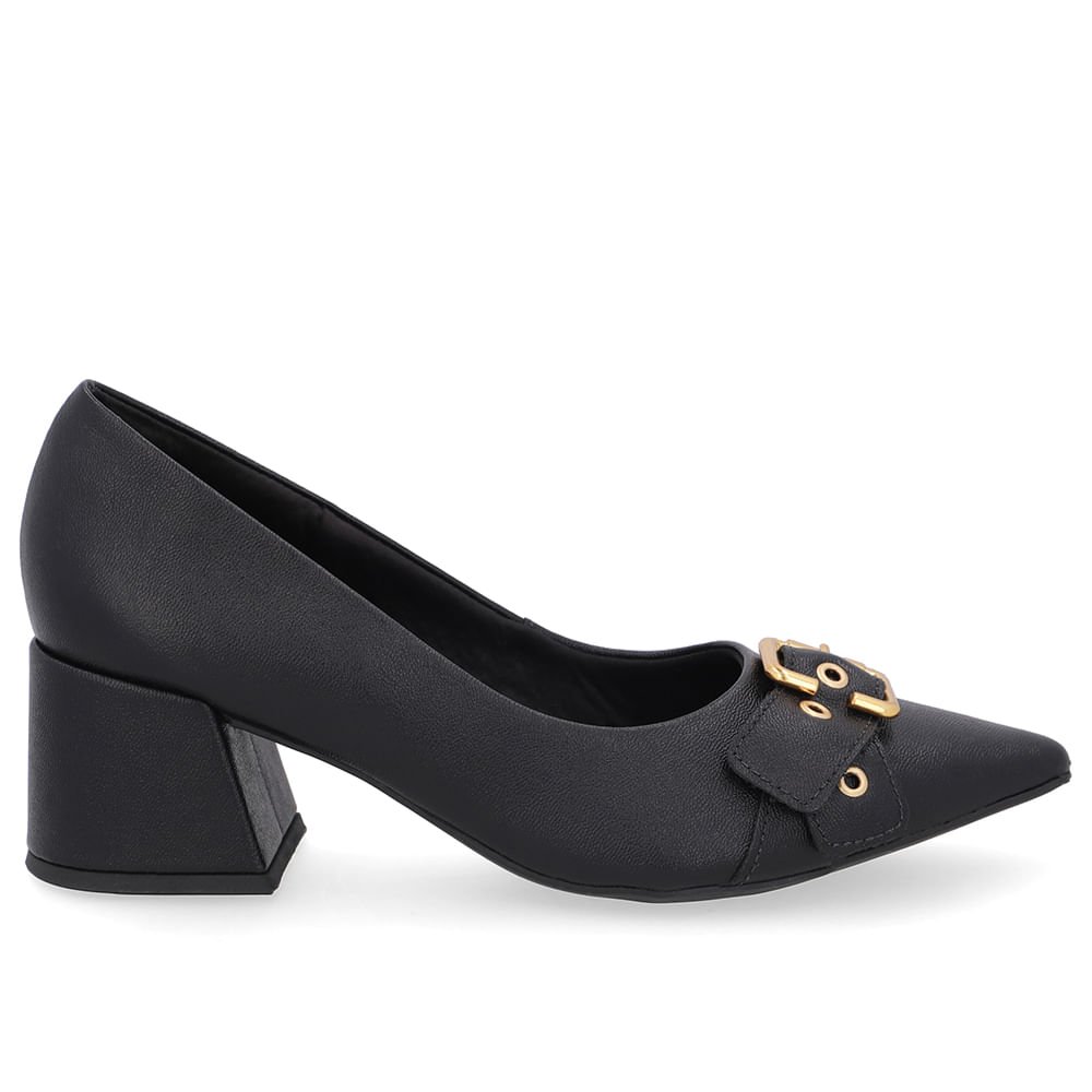 Scarpin Preto Salto Bico Fino Fivela