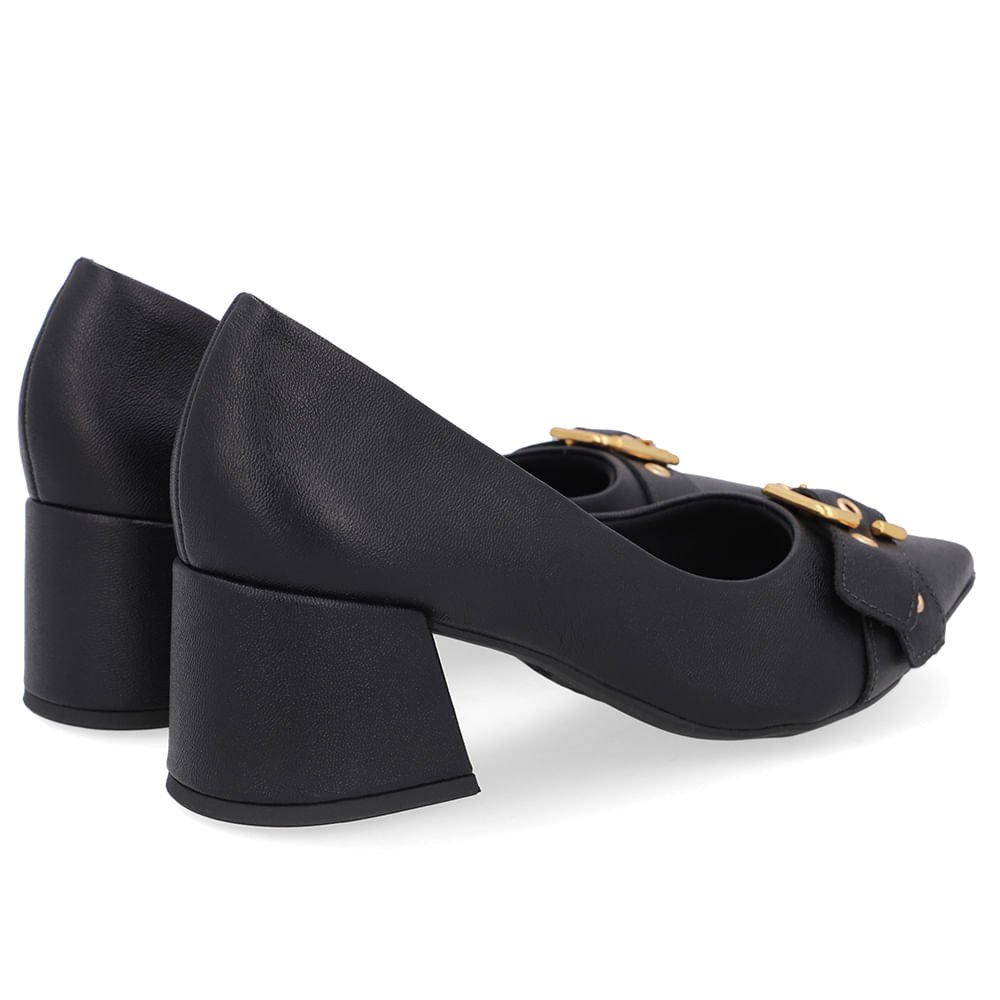 Scarpin Preto Salto Bico Fino Fivela Preto 3