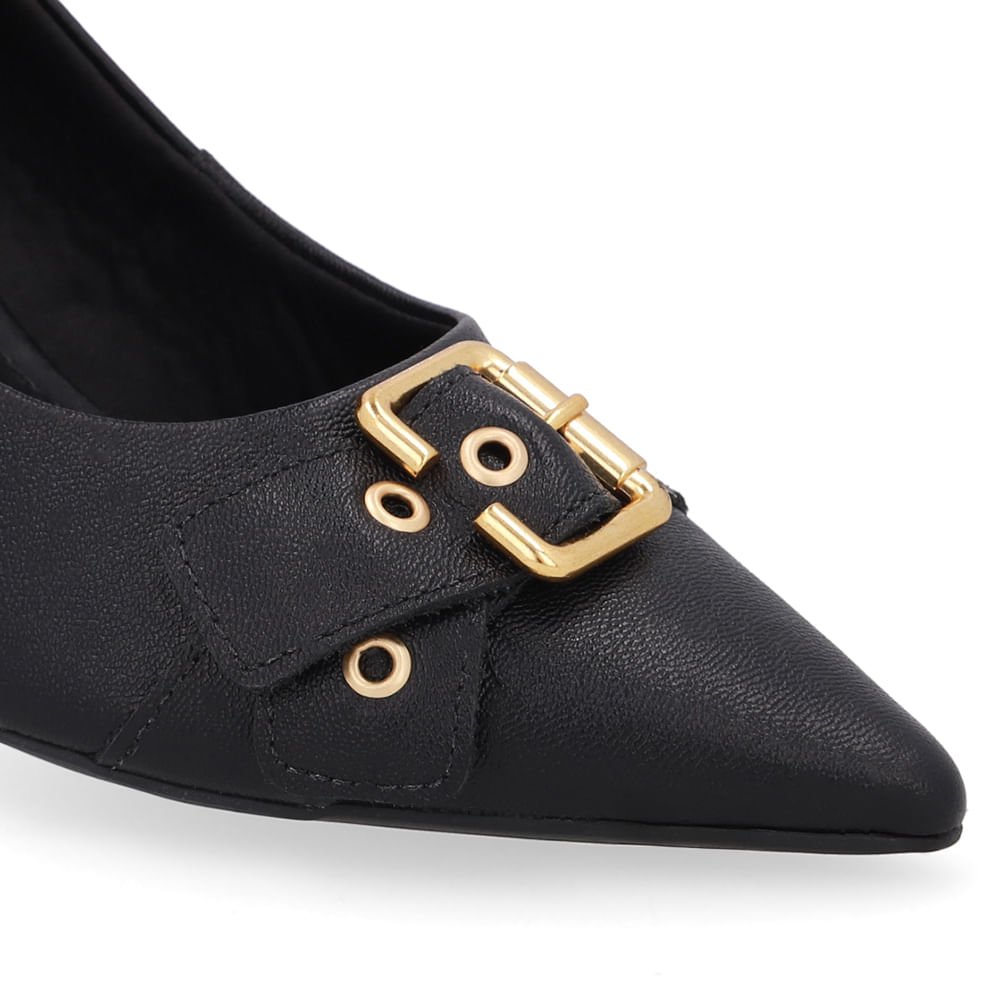 Scarpin Preto Salto Bico Fino Fivela Preto 4