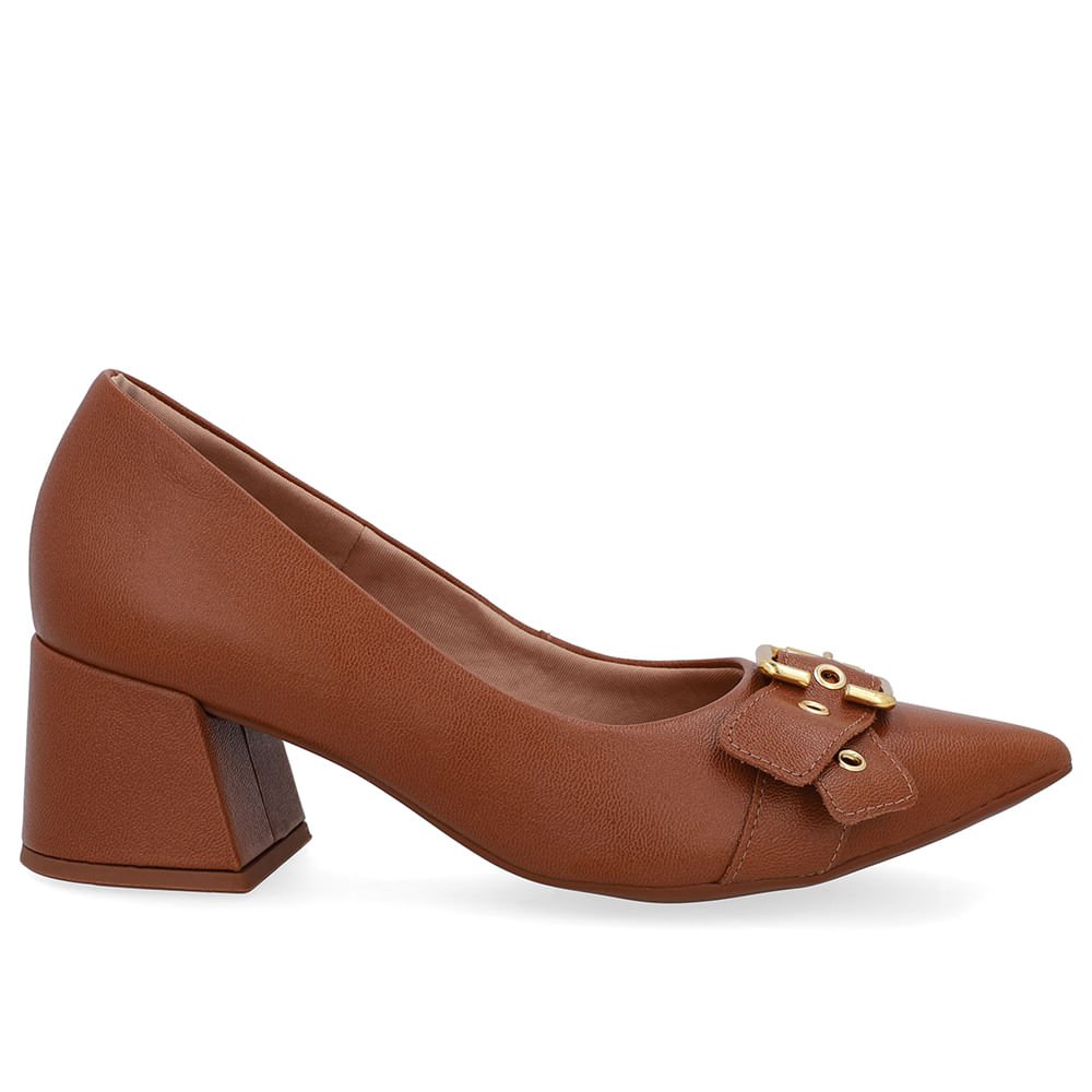 Scarpin Marrom Salto Bico Fino Fivela