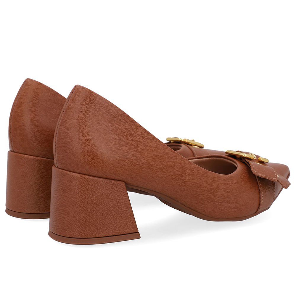 Scarpin Marrom Salto Bico Fino Fivela Marrom 3