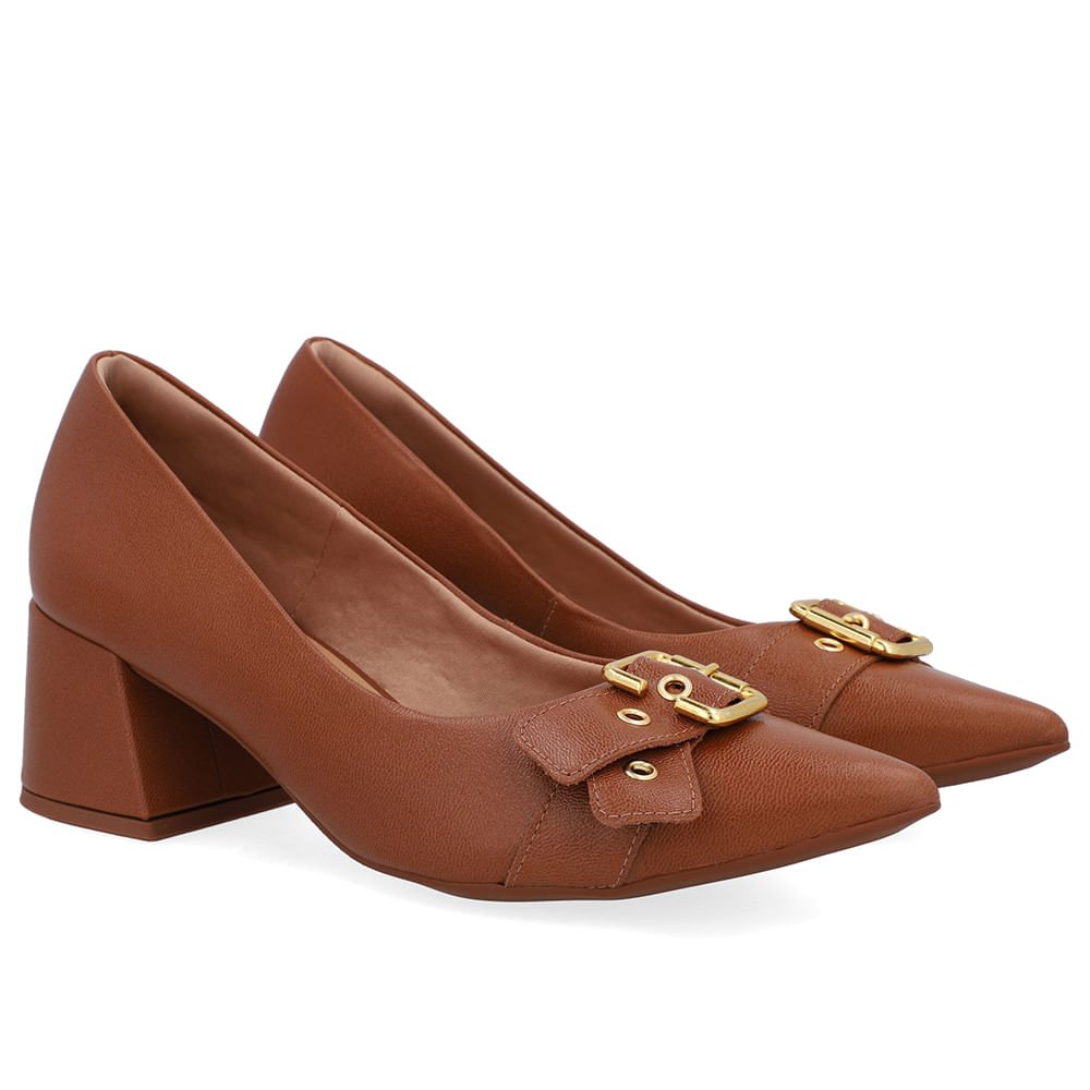 Scarpin Marrom Salto Bico Fino Fivela Marrom 2