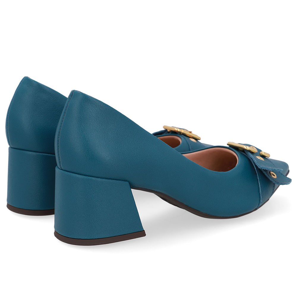 Scarpin Azul Salto Bico Fino Fivela Azul 3