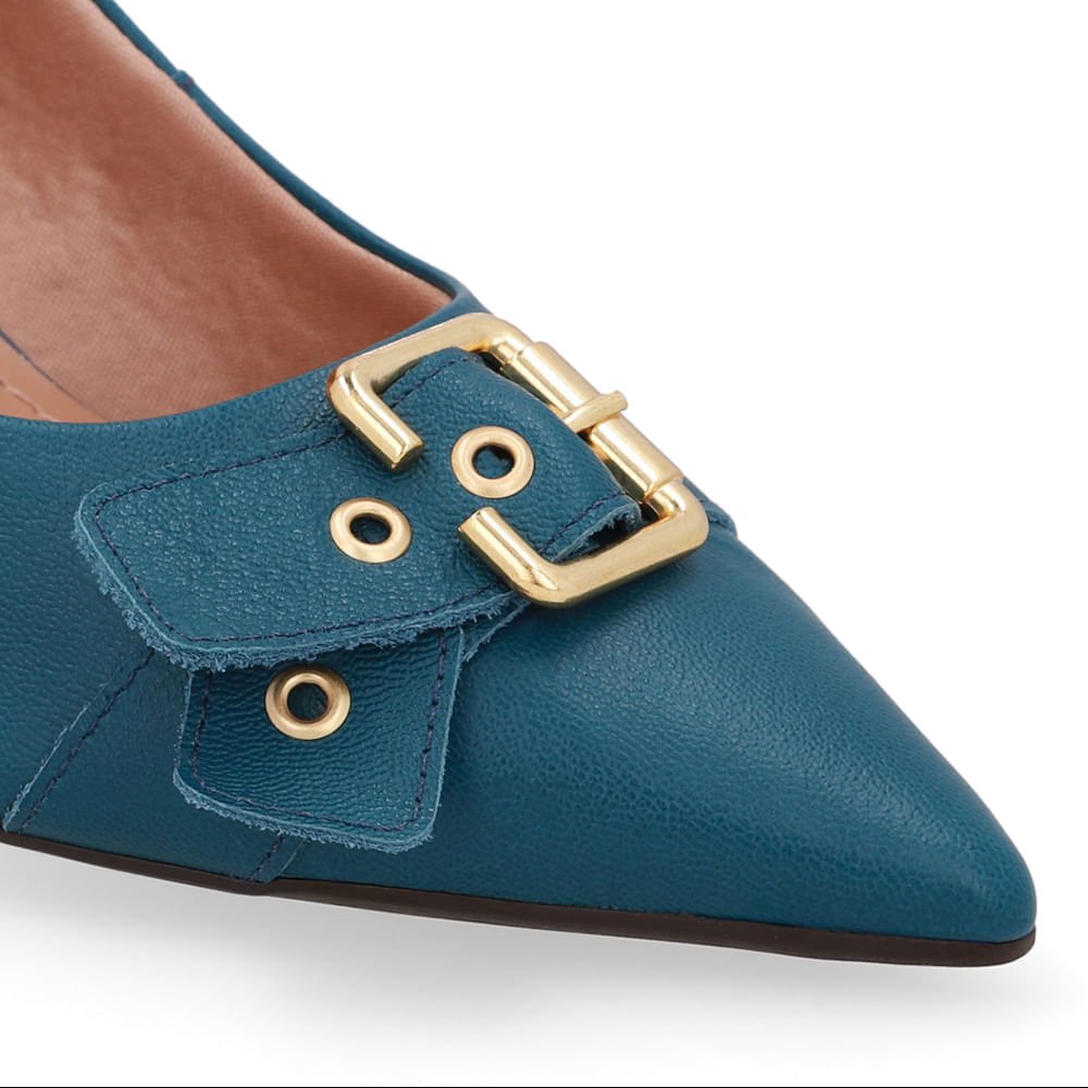 Scarpin Azul Salto Bico Fino Fivela Azul 4
