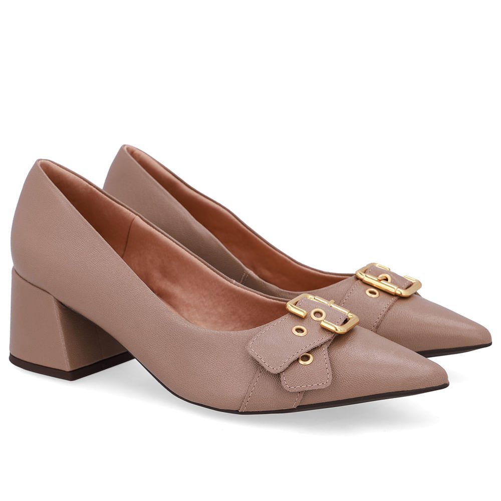 Scarpin Marrom Salto Bico Fino Fivela Marrom 2