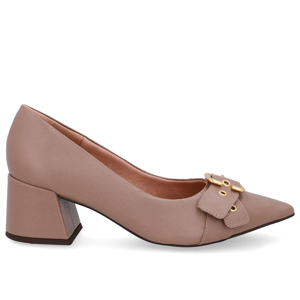 Scarpin Marrom Salto Bico Fino Fivela