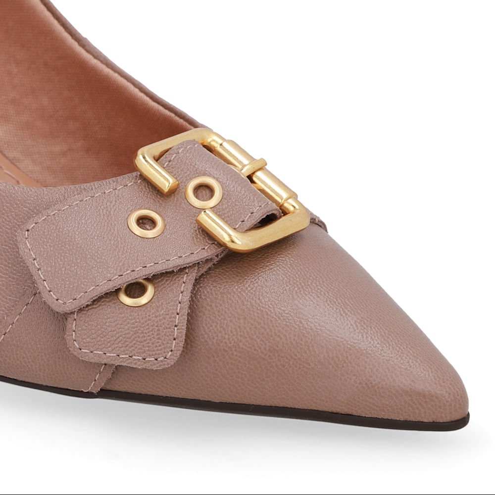 Scarpin Marrom Salto Bico Fino Fivela Marrom 4