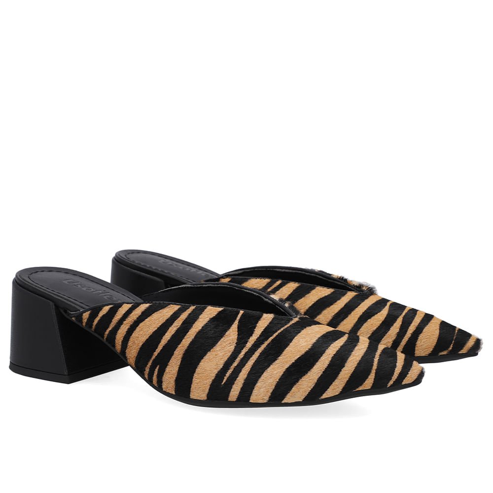 Mule Pelo Tigre Salto Bloco Couro Animal Print 2