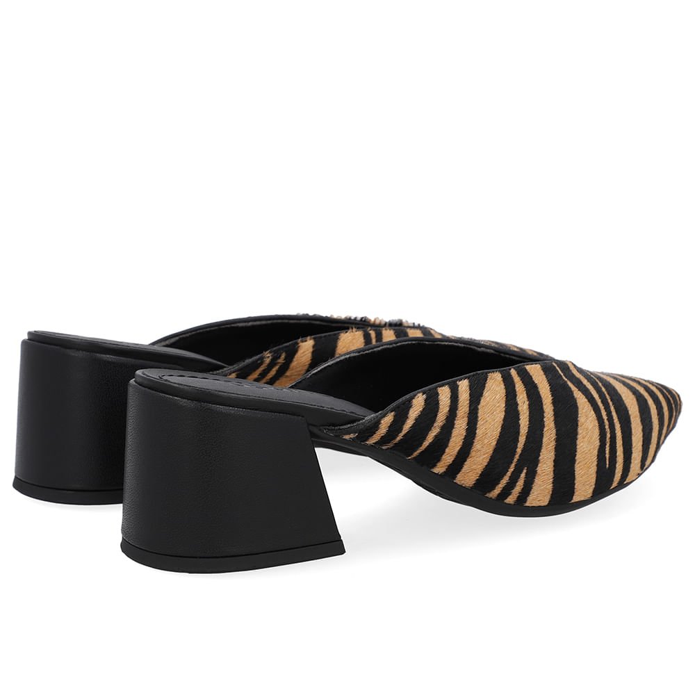 Mule Pelo Tigre Salto Bloco Couro Animal Print 3