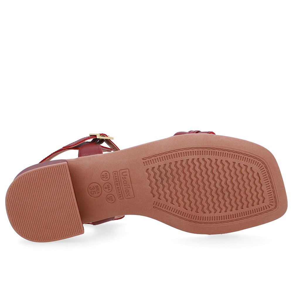 Sandália Couro Vermelha Tira Enfeite Vermelho 4