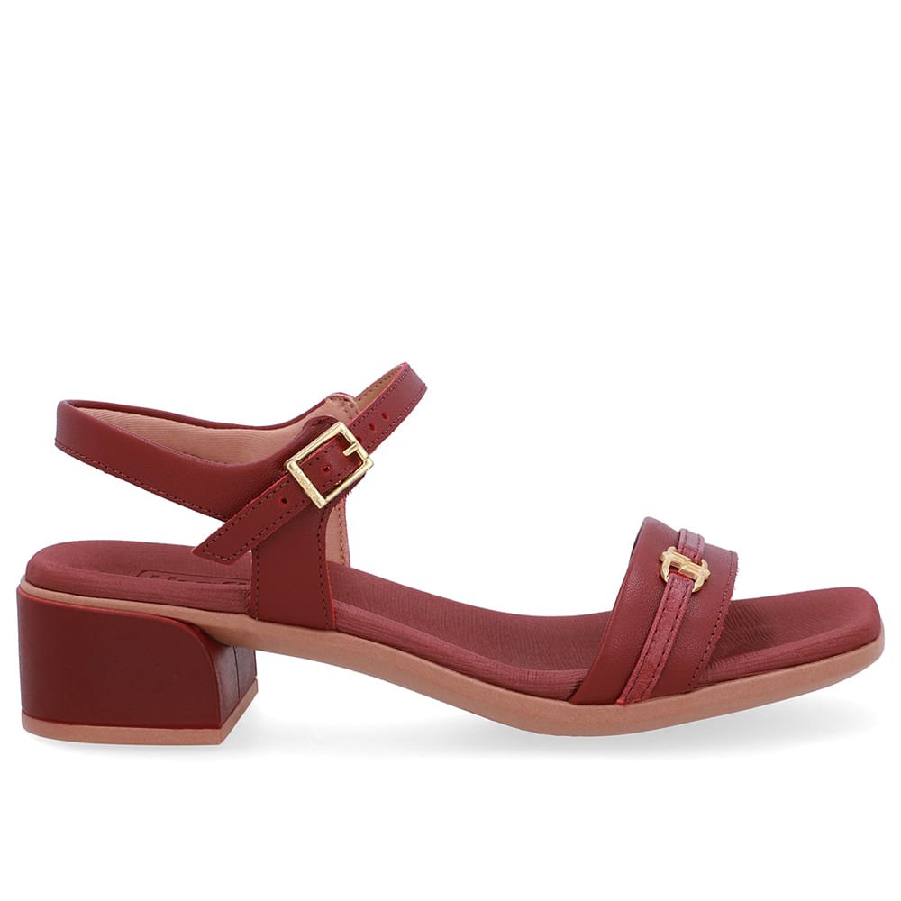 Sandália Couro Vermelha Tira Enfeite