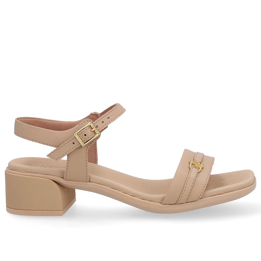 Sandália Couro Bege Tira Enfeite