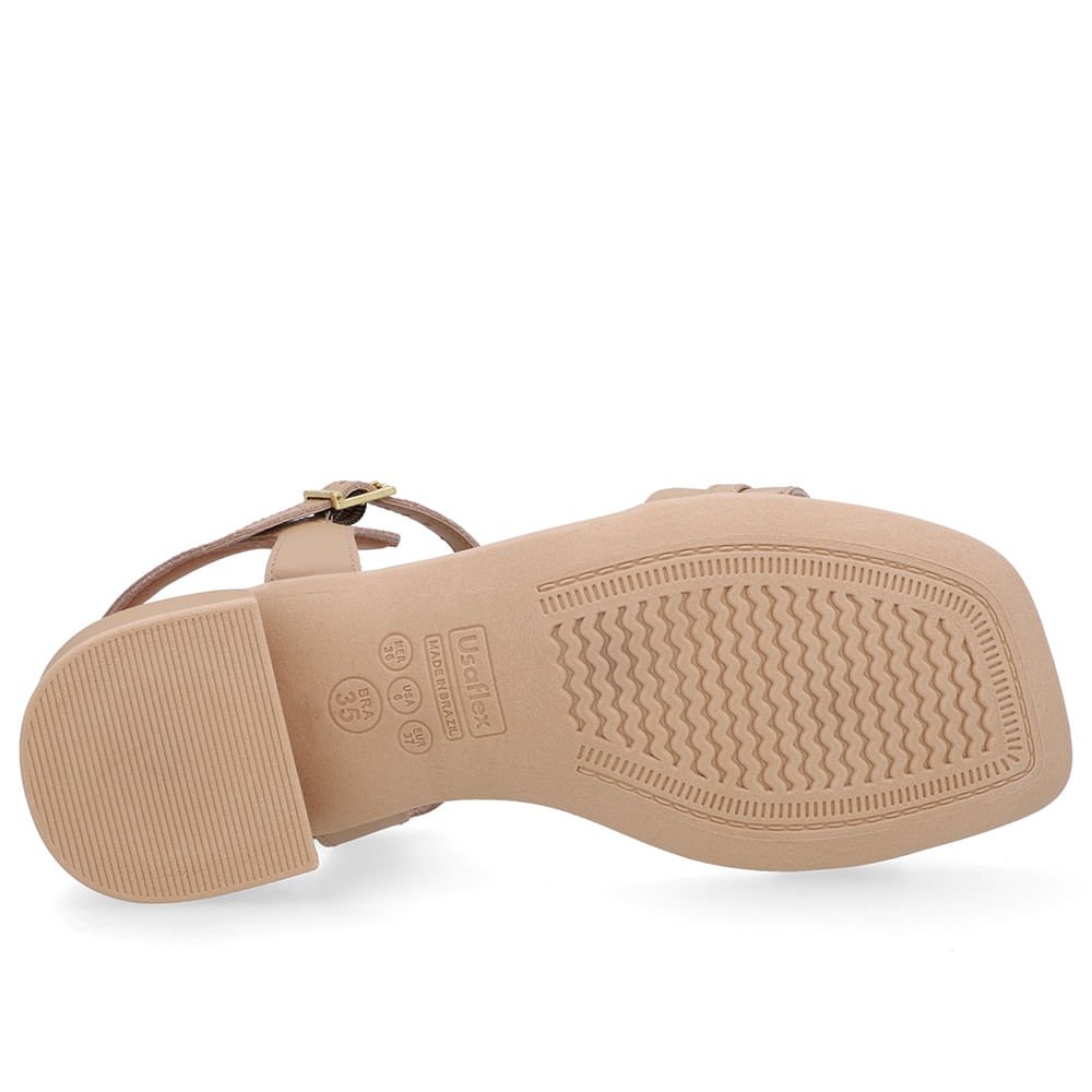 Sandália Couro Bege Tira Enfeite Bege 5