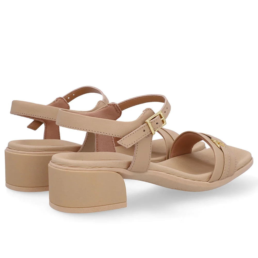 Sandália Couro Bege Tira Enfeite Bege 3