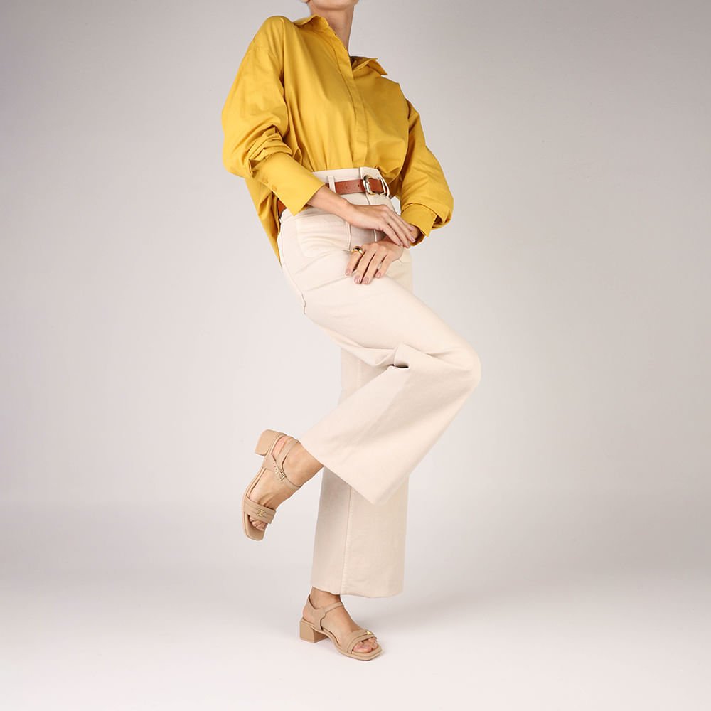 Sandália Couro Bege Tira Enfeite Bege 4