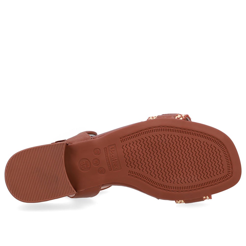 Sandália Couro Marrom Tira Detalhe Palha Marrom 5