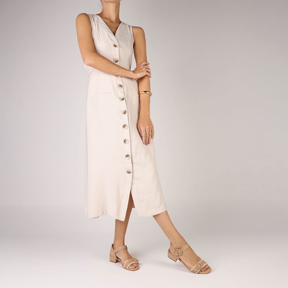 Sandália Couro Bege Tira Detalhe Palha Bege 4