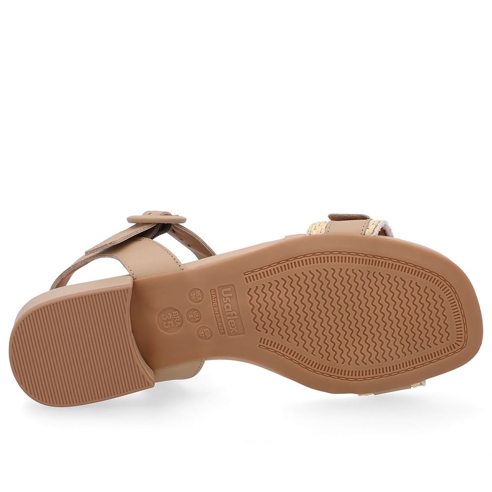 Sandália Couro Bege Tira Detalhe Palha Bege 4