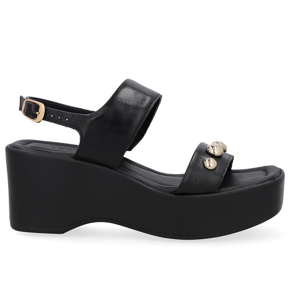 Sandália Plataforma Couro Preta Esfera