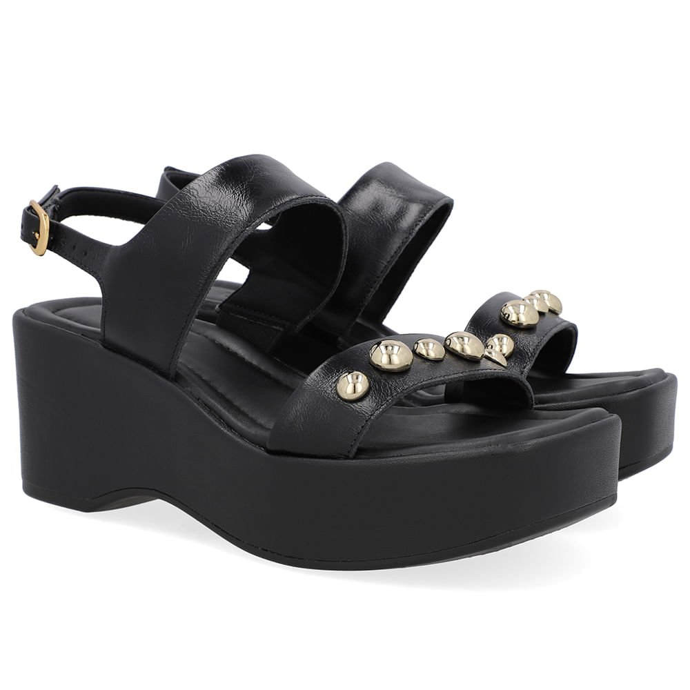 Sandália Plataforma Couro Preta Esfera Preto 2