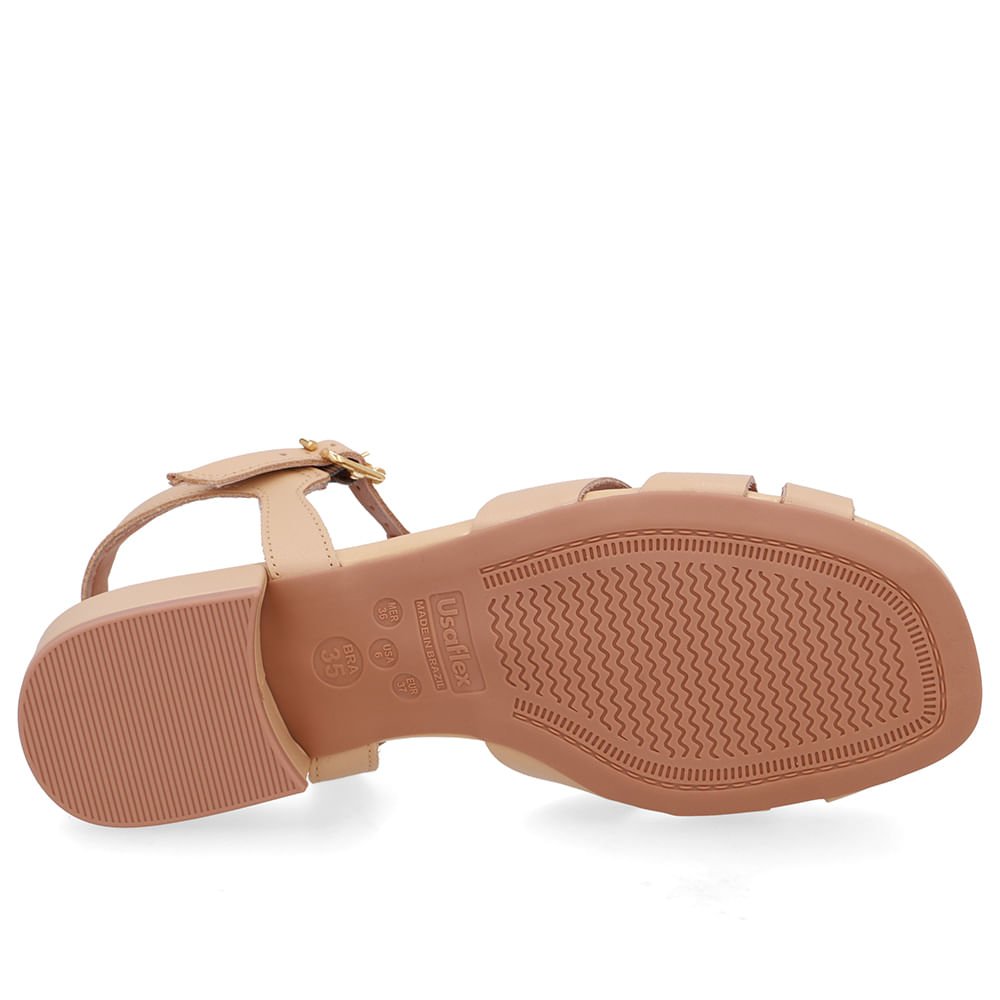 Sandália Couro Bege Bico Quadrado Bege 5