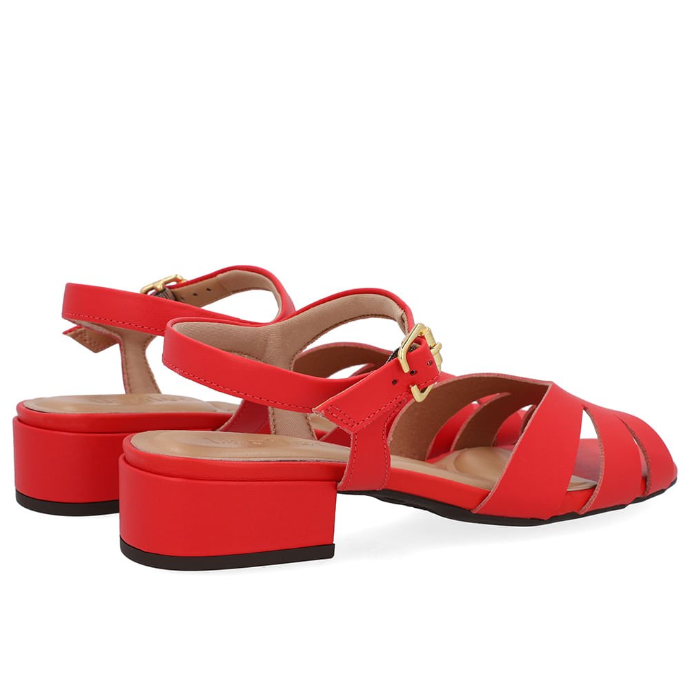 Sandália Couro Vermelha Bico Quadrado Vermelho 3