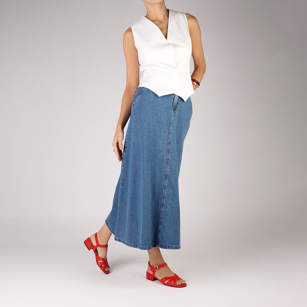 Sandália Couro Vermelha Bico Quadrado Vermelho 4