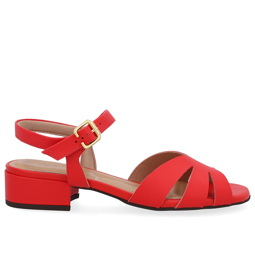 Sandália Couro Vermelha Bico Quadrado