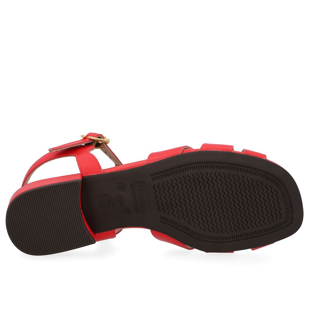 Sandália Couro Vermelha Bico Quadrado Vermelho 5