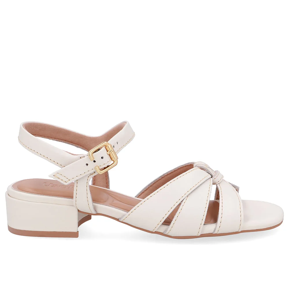 Sandália Couro Branco Marfim Tiras