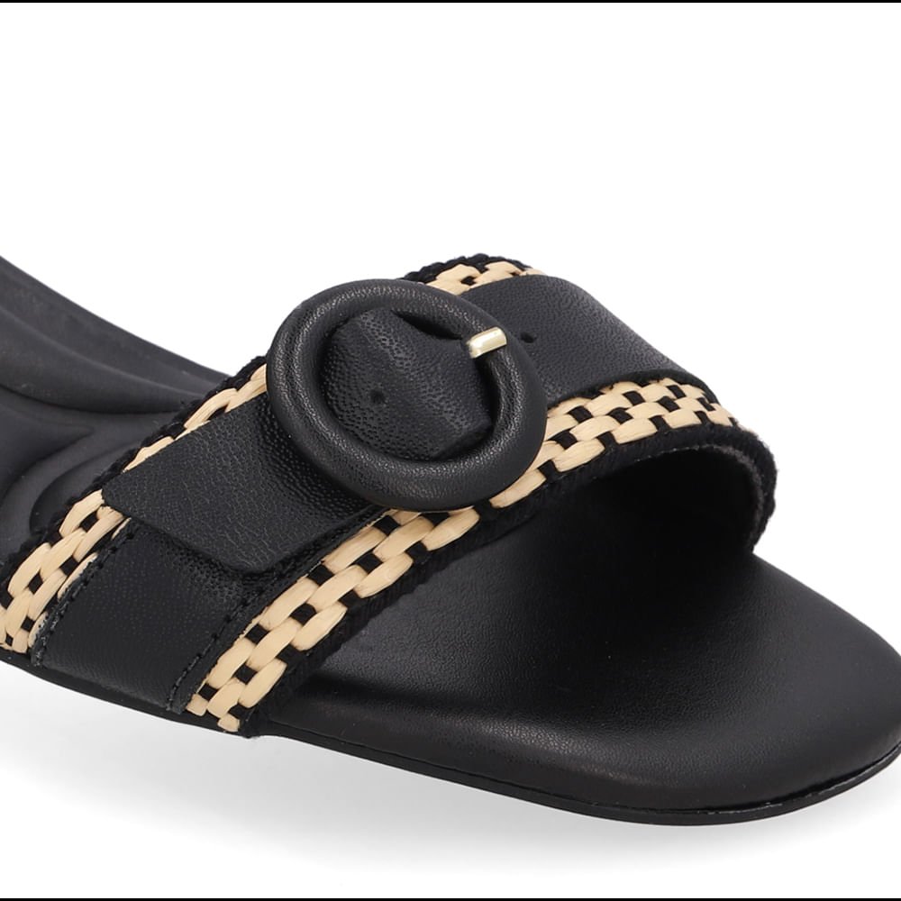 Sandália Couro Preta Tira Detalhe Palha Preto 4