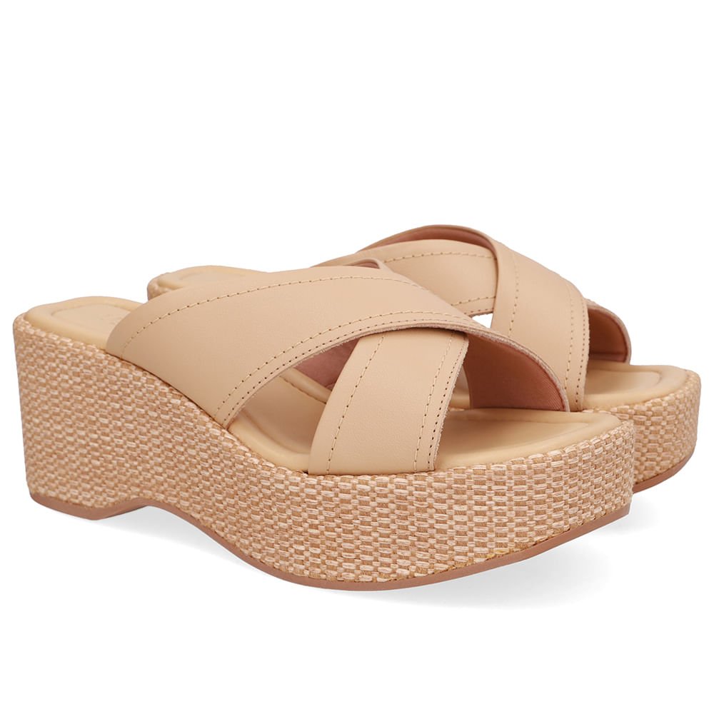 Tamanco Plataforma Palha Couro Bege Bege 2